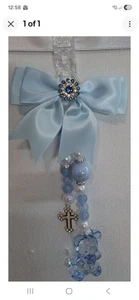 *new* Blue Boy pram charm with Blue And White Beads  Blue Bow  Blue Dummy Bear