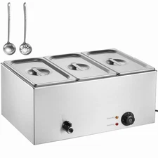 3-Pan Commercial Electric Food Warmer Buffet Bain Marie Countertop Steam Table