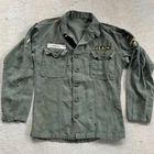 Vintage 60s US Army OG 107 Utility Shirt Patched Named Vietnam Military Used