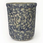 Robinson Ransbottom Spongeware 1 Qt Crock Roseville OH USA Stoneware Blue & Tan