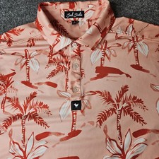 Bad Birdie Mens Golf Polo Shirt Size Large Ricky Rose Orange Palm Tree AOP
