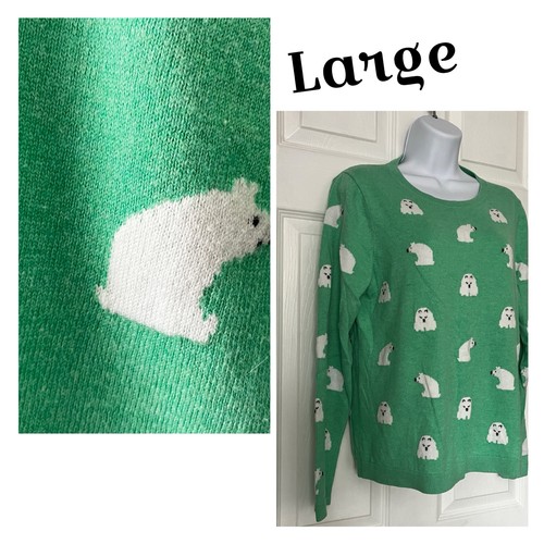 Talbots grüner Eisbär Kaschmirmischung Pullover Damen Größe Lg Weihnachten Neuheit