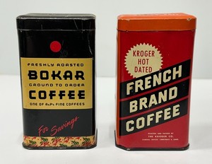 VINTAGE ADVERTISING EMPTY CAN OF BOKAR & KROGER COFFEE TIN SAVINGS BANKS CANS 4"