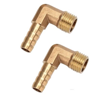 2PCS Brass Hose Fitting, 90 Degree Elbow, 3/8'' Barb x 3/8'' NPT Male Pipe Water/F