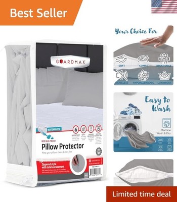 Waterproof Pillow Protector Grey King Size - Zippered Bed Bug Pillow Protecto...