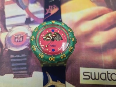 1990 Swiss Swatch Happy Fish Scuba Diver 200 Watch SDN101 Vintage WORKING 