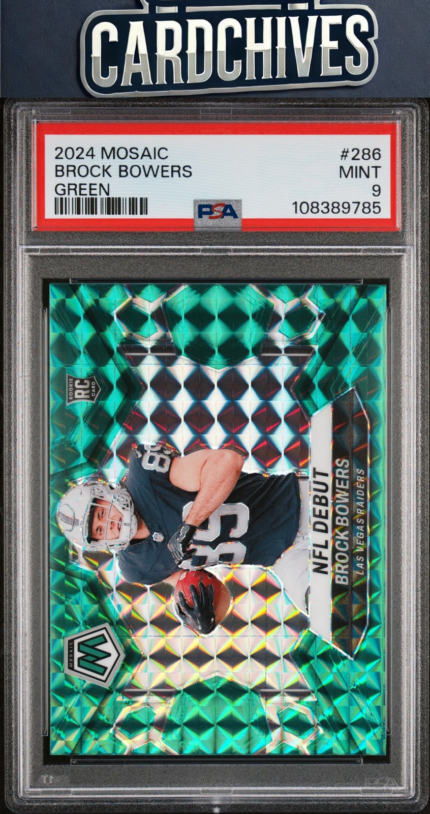 Brock Bowers 2024 Panini Mosaic #286 Mosaic Green PSA 9 MINT Las Vegas Raiders