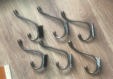 SET OF 6 ANTIQUE BRASS COAT HOOKS FOR A HALL STAND OR RAIL