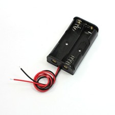 Black Battery Storage Case Box Holder 2 x 1.5V AA w Wire Leads