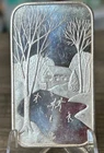 VINTAGE 1973 WORLD WIDE MINT FINE SILVER ART BAR - ICE SKATING ON POND