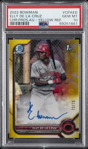 2022 BOWMAN CHROME PRSPCT AUTOS #CPAED ELLY DE LA CRUZ 72/75 PSA 10 AUTO