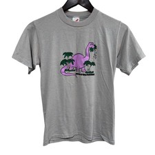 Vintage 1980s Brontosaurus Dinosaur T-shirt Youth Kids Beige Size Small 16 x 25