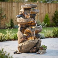 Garden Water Feature Outdoor LED Fountain 4 Tier Rock Waterfall - 102cm High