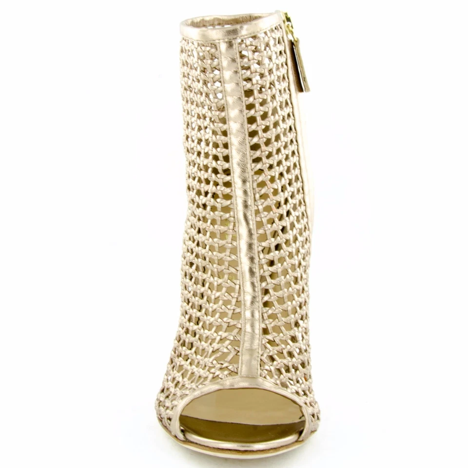 Jerome C. Rousseau Oro Rosa Juda Tejido Metálico Punta Abierta Jaula Botas 38 $895 Foto 2 de 4