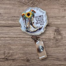Handmade Retractable Badge Reel Home Is Where Your Boots Are, Resin Art By Dee
