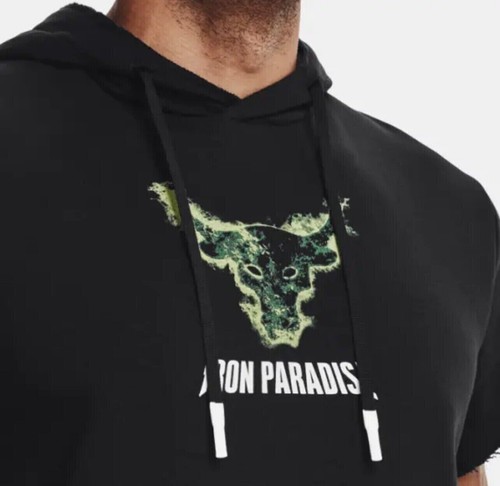 Under Armour $80 mens Project Rock Rival Fleece Cap SS Hoodie Sweatshirt Black M - Picture 6 of 6