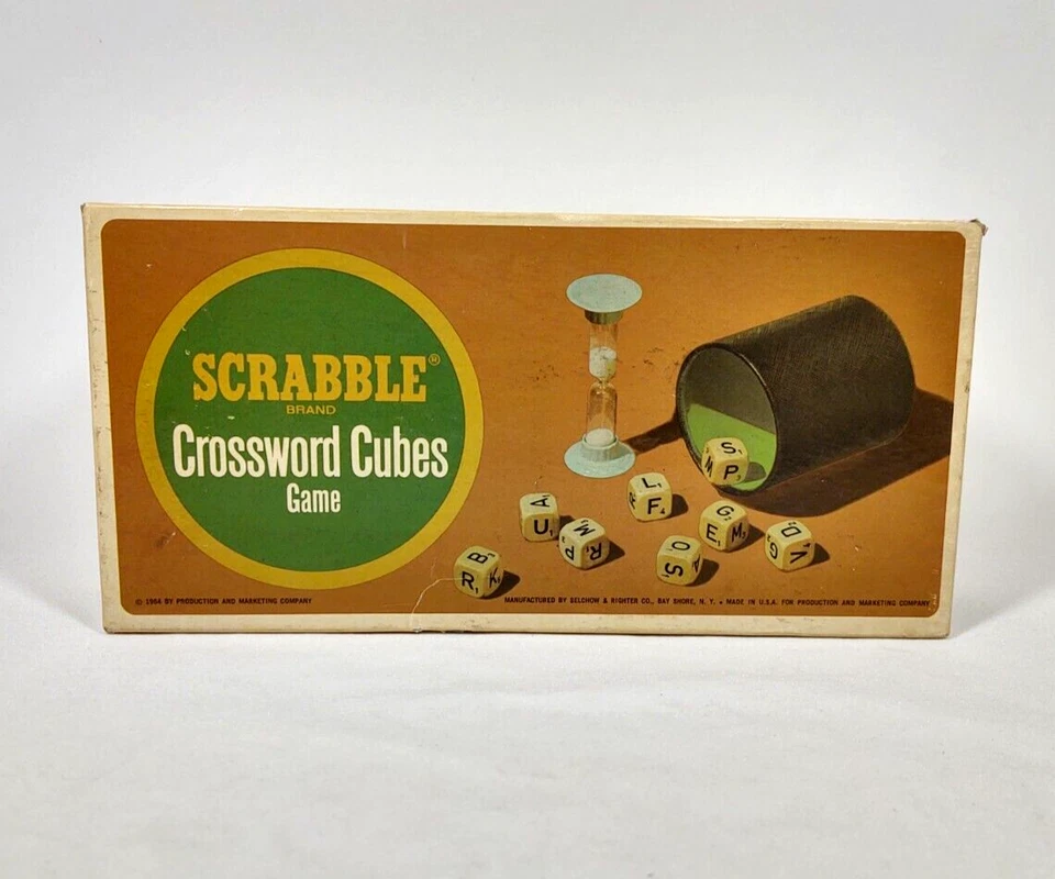 Scrabble Crossword Cubes Game 1964 Selchow & Righter w/ Timer and Shaker Vintage - Image 2 of 4