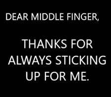 DEAR MIDDLE FINGER THANKS FOR STICKING UP FOR ME. sarcastic bad word OMG MAGNET