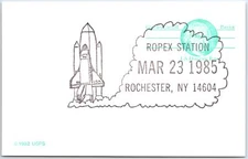 US SPECIAL POSTMARK EVENT CARD ROPEX SHOW AT ROCHESTER NY 1985 SPACE SHUTTLE A