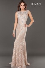Jovani Gown 74194 Nude Lace Crystal Long Gown