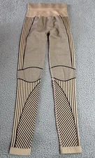 Nova Sport Leggings Womens Tan Black Striped Seamless High Waist Athletic XS