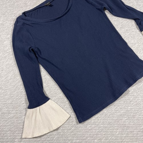 J CREW WOMEN'S SZ S ROUND NECK BLUE RUFFLED SLEEVES CASUAL SWEATER - Picture 3 of 6