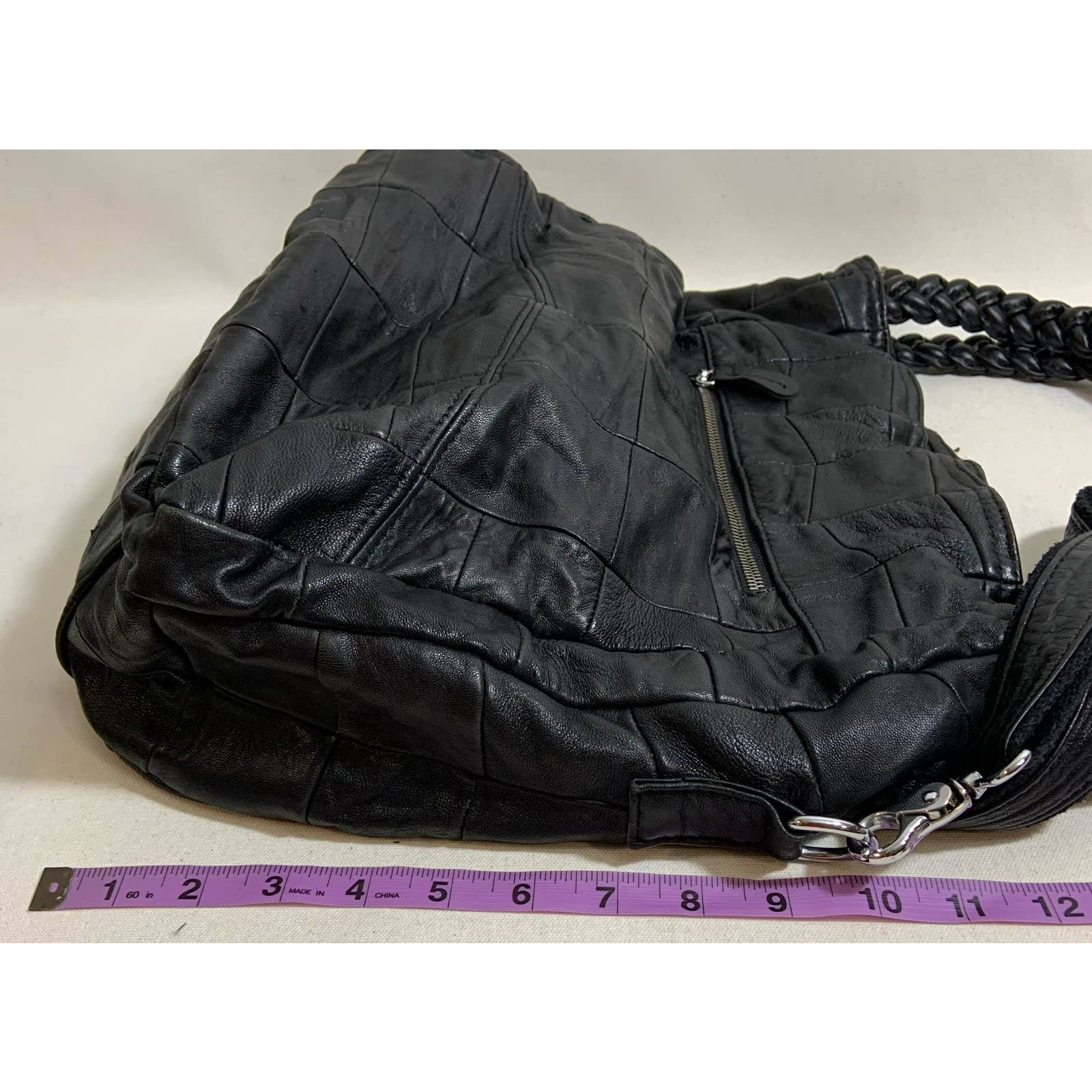 Women's Patchwork Design Double Handle Braided Le… - image 10