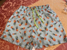 HAWAIIAN MEN'S BLUE W/PINEAPPLES SWIM TRUNKS SHORTS - SZ M 32/34 