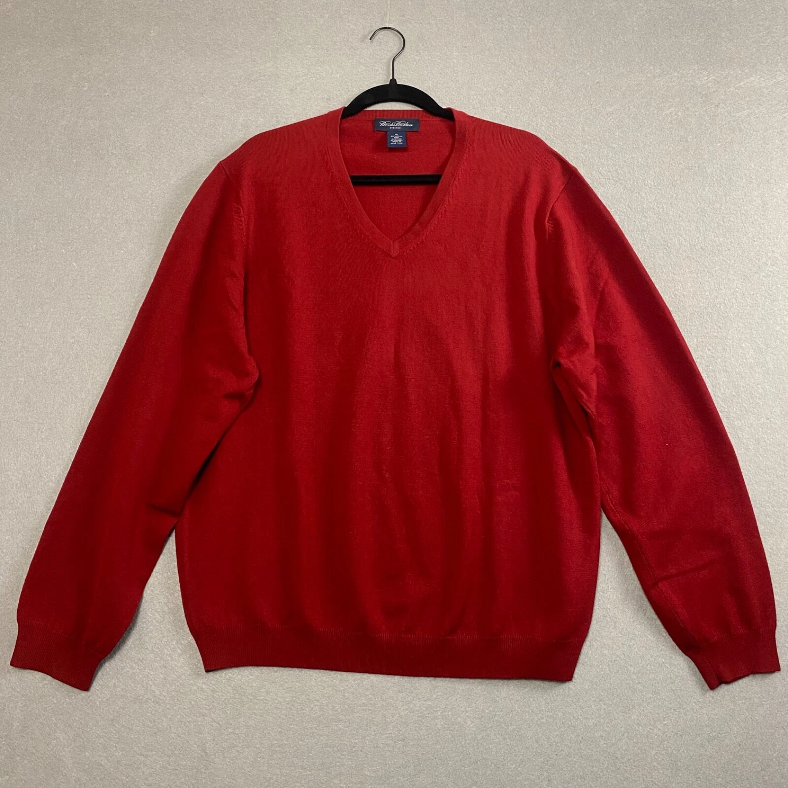 Brooks Brothers Stretch Merino Wool Blend V Neck Sweater Mens XL Red