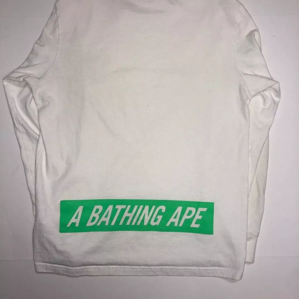 Bape All Logos Long Sleeve Graphic T-Shirt White/Neon Green Size S