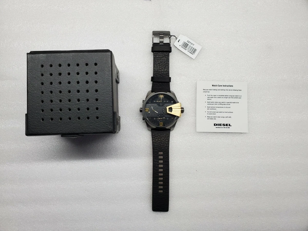 DIESEL UBER CHIEF BLACK DIAL 4 TIME ZONES BLACK LEATHER MEN S WATCH DZ7377 NEW
