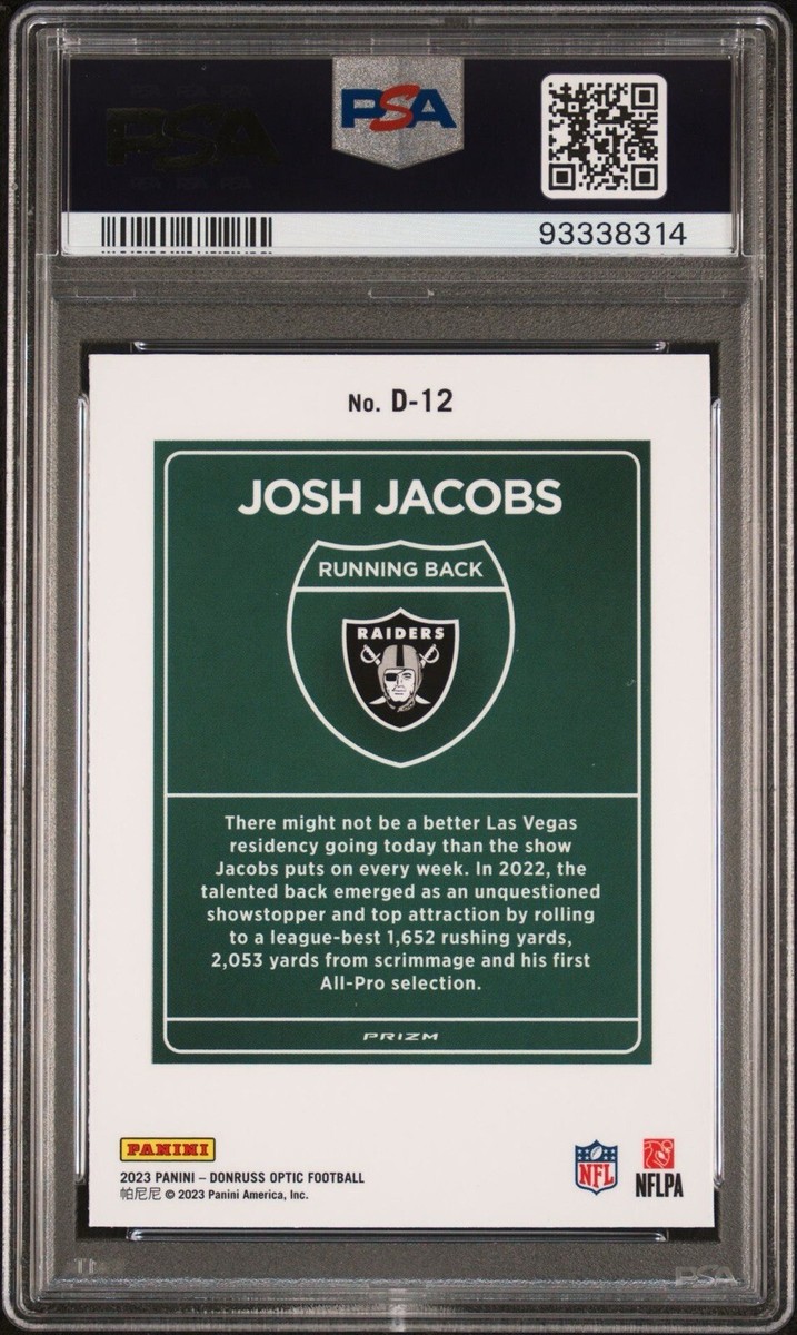 2023 Panini Donruss Optic Josh Jacobs Downtown! SSP Case Hit PSA 9
