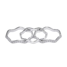 Set of 3 Cubic Zirconia Stackable Wavy Dainty Sterling Silver Band Rings, Size 6