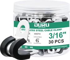 OURU 30pcs 3/16 Inch Stainless Steel Cable Clamps - Rubber Coated (Black, 5mm)