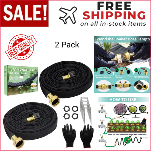 25 Ft 2 Pcs Soaker Hose Flat Garden Bed Hose Water Drip Irrigation Hose