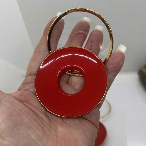 Vintage rot Keramik & gold verkrustetes Glas Kerze Bobeches Ring Wachs Tropffänger