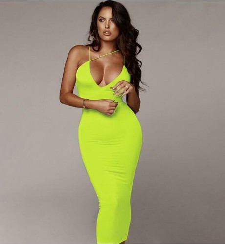 Woman Spaghetti straps Midi dress Solid 