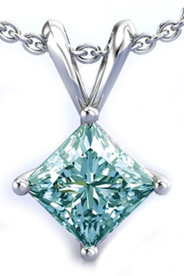 2+ kt Princess blaue Farbe Moissanit Diamant 925 Sterlingsilber Hochzeit Anhänger