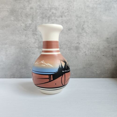 Vaso artigianale in ceramica indiana incisa Navajo, firmato dall'artista - Foto 4 di 12
