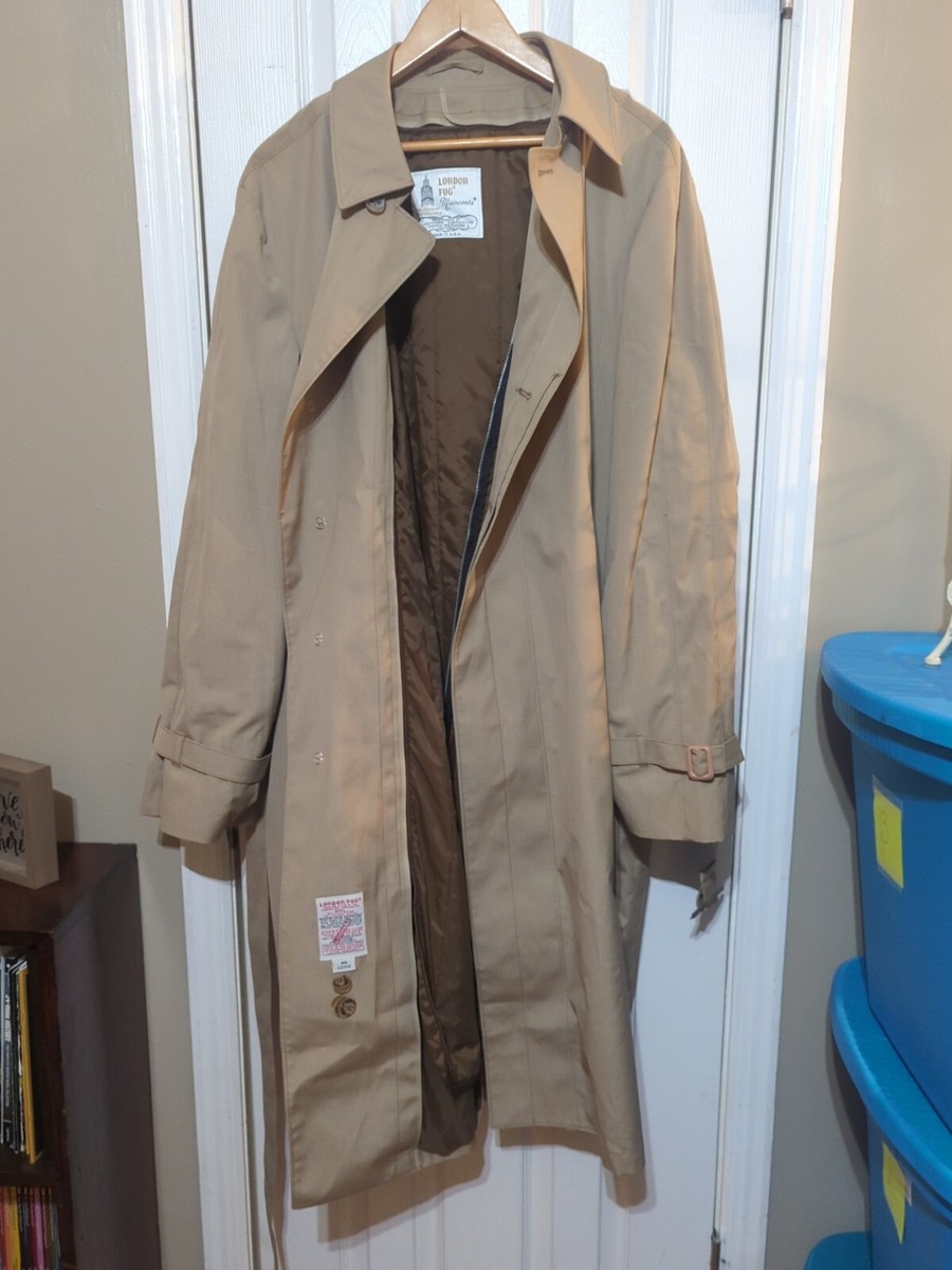 VTG London Fog Trench Coat w/ Zip Out Lining 46 Long Khaki W