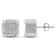 Cluster Natural Round Diamond Square Unisex Stud Earrings in 925 Sterling Silver