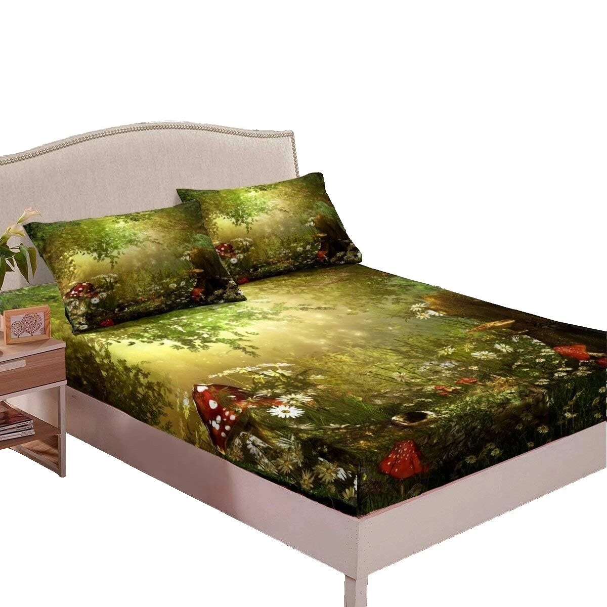 Nature Print Multicolor Fitted Sheet Bed Sheets