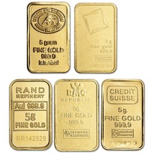 5 gram Gold Bar - Random Brand - Secondary Market - 999.9 Fine 4530.84 per troy oz