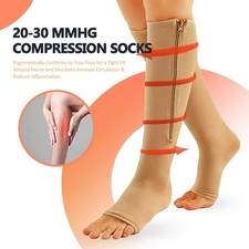 Women Men Open Toe Zipper Compression Socks 20-30mmHg Leg Calf Support Stockings