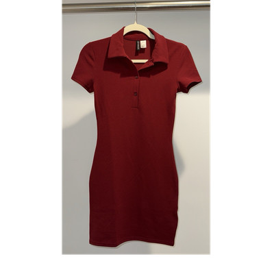 DIVIDED Red Collared Button Shirt Mini Dress Short Sleeve Stretch Knit S