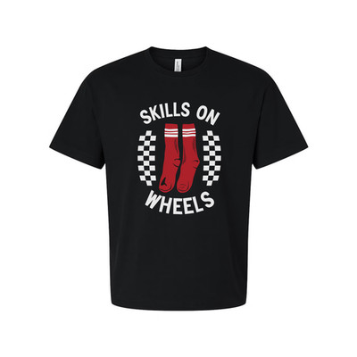 Unisex Skateboarding Graphic T Shirt With Skills On Wheels Red Socks Illustratio