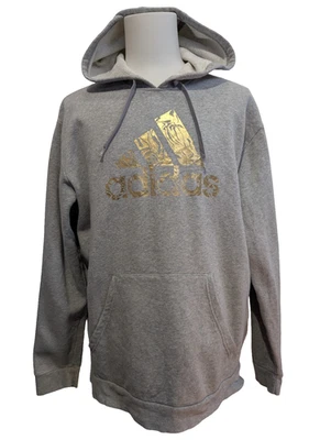 Sweat à Capuche ADIDAS Gris Logo Géant OR Brillant Vintage - Taille XL / XXL - Photo 1/4