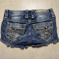 Rock Revival Leni Denim Cut Off Shorts Women's SZ 24 Rhinestone Sequin Low Rise