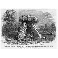 Cromlech Marking Junction of Gloucester Somerset and Wilts - Antique Print 1859