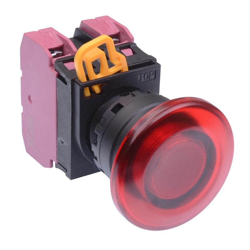 IDEC Amber 24V illuminated 22mm Mushroom Momentary Push Button Switch NO IP65